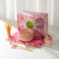 Ensemble complet de 4, 5, 7 ou 8 pièces de brosses de broyage et de bols à bec Sakura en céramique et porcelaine écologiques, style Zen japonais et asiatique, avec boîte rose