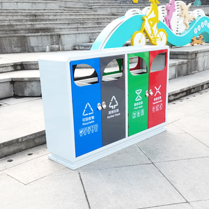 Số lượng lớn giá rác chai tái chế bin thép không gỉ đa bốn ngăn Thùng rác có thể với Gạt tàn mã màu Thùng rác ngoài trời - Product Image 4