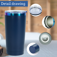 Mug de voyage réutilisable en acier inoxydable à double paroi de 20 oz plaqué arc-en-ciel avec couvercle pour gravure au laser