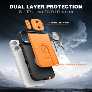 เคสโทรศัพท์แบบมีขาตั้งกล้อง Armor Push-pull สำหรับ iPhone 17 16 15 14 Pro Max ป้องกันการกระแทก พร้อมวงแหวนและฝาหลัง - Product Image 4