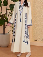 Robe élégante en polyester à col cœur, imprimé numérique, style abaya ethnique arabe, pour femmes musulmanes, collection printemps traditionnelle