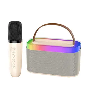 Speaker Mini LED RGB Rumah Portabel 2023 dengan Mikrofon Set Karaoke BT dengan Mikrofon Nirkabel Isi Ulang untuk Pesta Rumah