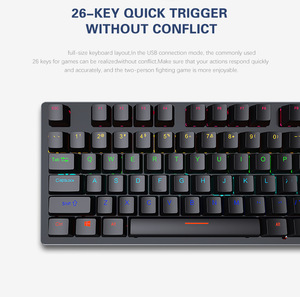 Venta caliente 87-Key <span class=keywords><strong>RGB</strong></span> Iluminado Teclado mecánico con cable Moldeado por inyección Keycap para Office ESports Green Axis Keyboard - Product Image 5