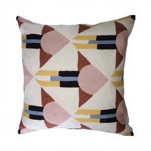 Hot Selling Kashmiri Wool Handmade Crewel Embroidery Cushion Cover Geometric Vintage Chain <b>Stitched</b> for Sofa Couch Living Room - Product Image 1