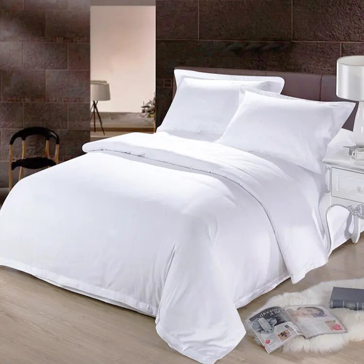 Juego de sábanas blancas de algodón 100% para cama, juego de ropa de cama suave de los 60S, colecciones, tamaño King, para Hotel, 4 Uds.