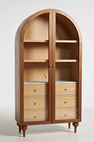 Meubles de restaurant de luxe, style mi-siècle, armoire de rangement en chêne massif avec double porte vitrée