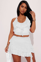 Ensemble deux pièces sexy pour femmes hauts courts à licou et mini robe moulante