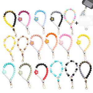 Iphone <strong>Wholesale</strong> Handmade Rubber Beaded <strong>Silicone</strong> <strong>Bead</strong> Carabiner Phone Keychain with Plastic Card - Product Image 1