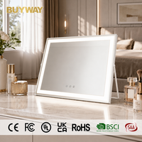 Miroir de maquillage LED en bois cintrée avec haut-parleur Bluetooth, 3 couleurs réglables, commande tactile, miroir de vanité OEM ODM en gros