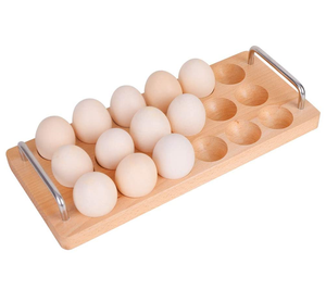Plateau à oeufs en bois de hêtre de Pâques Offre Spéciale poignée en métal 18 oeufs support présentoir réfrigérateur ou plateau à oeufs de comptoir - Product Image 1