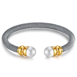 Bracelet en perles en acier inoxydable, câble de 5 mm avec incrustation de perles pour femmes, à porter au quotidien - Product Image 5