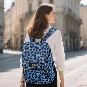 Blue Leopard Print Patters Fashion Women <b>Large</b> Size <b>Backpack</b> with Fluffy Ball Key Ring Customs Design logo - Product Image 6