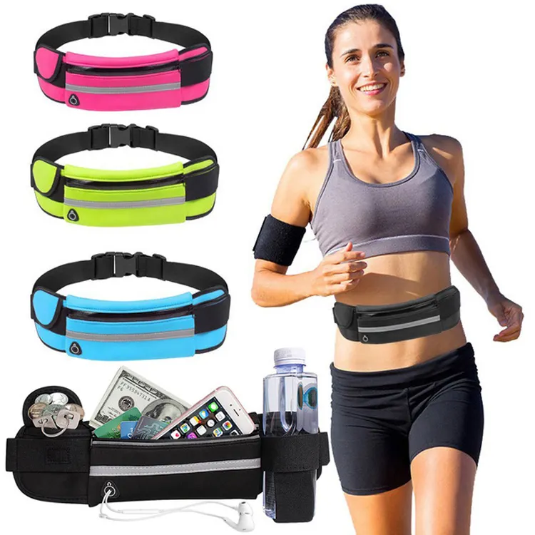 Pochete de neoprene impermeável, bolsa elástica com cinto para corrida, cintura esportiva, com suporte para garrafa