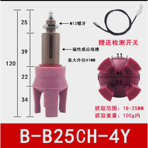Pinza Neumática Flexible de Cuatro Mordazas de Alta Temperatura B-B25CH-4Y con Interruptor de Detección Magnética y Alarma para Manipulador - Product Image 5