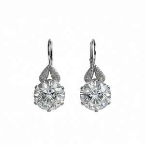 Boucles d'oreilles en or blanc E1662, diamants ronds taille brillant, couleur D, naturels, classiques, bijoux de mariage pour femmes - Product Image 1