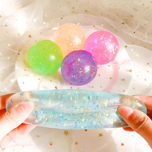 ลูกบอลบีบคลายเครียดแบบนุ่ม ยืดหยุ่น คืนตัวช้า สีสันสดใส วิบวับ กลิตเตอร์ ลูกบอลมอลโทสออโรร่า ของเล่นบีบ - Product Image 4
