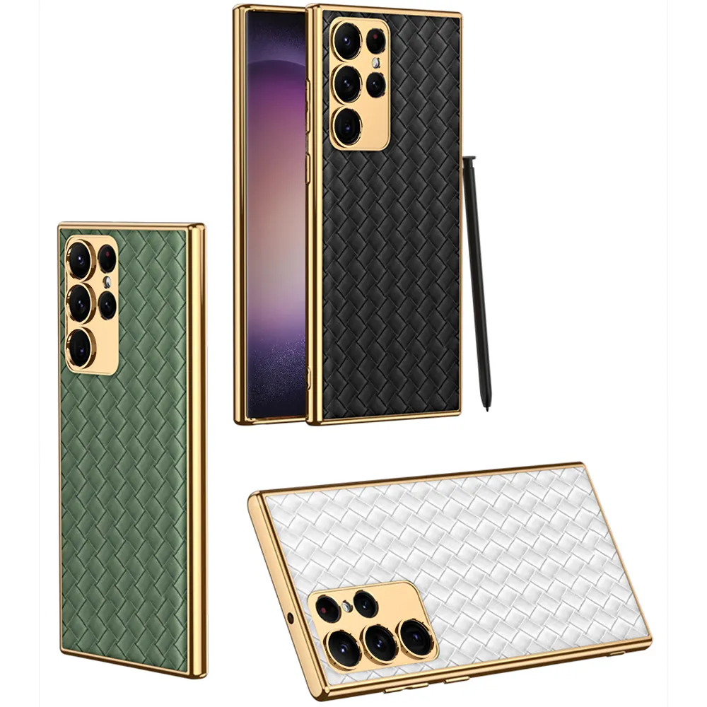 New Luxury electroplated Phone Case Anti Drop with soft leather and support wireless charging For Samsung S23u