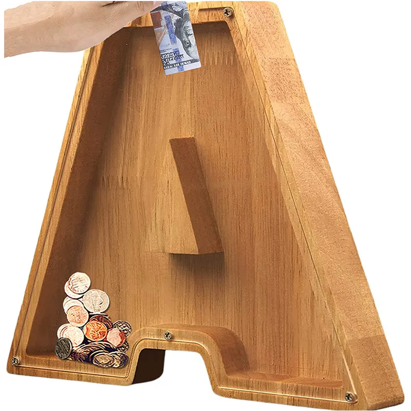 26 English Alphabet Letter Transparent Coin Money Saving Box Custom Personalized Wooden Piggy Bank For Kids Boys Girls DIY Gifts