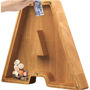 Coin Money Saving Box Piggy Bank Transparent Custom Personalized Wooden for Kids Boys Girls DIY Gifts Carton Wood Letter ZHE