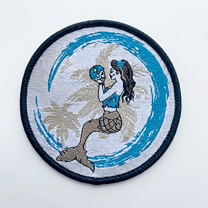 Patch brodé circulaire sirène avec motif palmier, appliqué thermocollant pour vêtements, chapeaux, sacs, cadeaux - Product Image 1