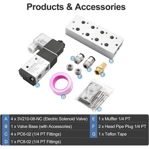 Válvula Solenoide de 4 Estaciones Baomain, Colector de Válvulas Neumáticas de 3 Vías y 2 Posiciones, 12V CC, Puerto de 1/4 PT, Construcción Metálica - Product Image 3