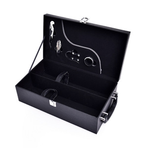 Étui de transport en cuir fin fait à la main pour 750ml de vin rouge double lot avec accessoires de vin pour thé bière et <span class=keywords><strong>tequila</strong></span> - Product Image 1