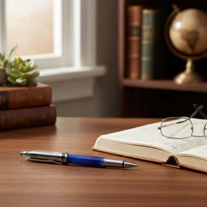 Penna Rollerball Blu con Strisce Cromate, Strumento di Scrittura Premium - Product Image 3