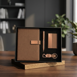 Set de Regalo Profesional para Oficina Cuatro en Uno: Cuaderno A5, Bolígrafo Magnético de Metal, Tarjetero y Llavero Personalizado de Cuero Sintético - Product Image 6