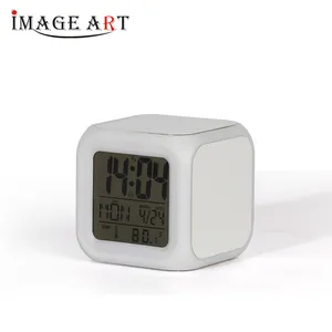 열전달 인쇄 지능형 알람 시계 빈 인쇄 가능한 사진 시계 LED 7 색 사각형 시계 9 벨소리 전환