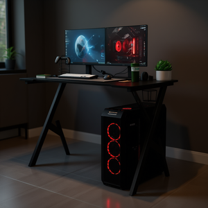 Escritorio para juegos de madera de ingeniería negra de 35.4 x 23.6 x 29.5 pulgadas con diseño en forma de Z para uso en oficina en casa - Product Image 2