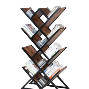 Estantería de madera y Metal para libros, estantería moderna con diseño de decoración <span class=keywords><strong>Diagonal</strong></span> para el hogar, almacenamiento en forma de árbol - Product Image 1