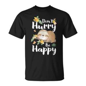 Camiseta con cita floral 'Be Happy' y diseño de perezoso sonriente - Product Image 1