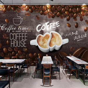 Murales Moderni Impermeabili con Arte dei Chicchi di Caffè, Carta da Parati Personalizzata con Lettere in Inglese Dipinte a Mano per Caffè e Ristoranti - Product Image 4