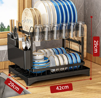 Égouttoir à vaisselle double niveau avec rangement pour couteaux et égouttoir à vaisselle, égouttoir à vaisselle antirouille à 2 niveaux avec plateau de drainage