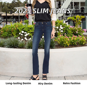 Pantalones Vaqueros Ajustados Elásticos de Mezclilla para Mujer, Estilo Europeo y Americano, Personalizados 2025, Transpirables, Lavados con <span class=keywords><strong>Spray</strong></span>, Casuales de Verano - Product Image 2