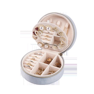 Wholesale Custom Travel Pink Round Jewellery Storage <b>Case</b> Logo <b>Small</b> Green Portable Velvet Box Mirror Zipper Closure - Product Image 4