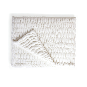 Couverture Douillette Luxueuse Réversible en Peluche Élastique, Double Face en <span class=keywords><strong>Fausse</strong></span> <span class=keywords><strong>Fourrure</strong></span> de Lapin Blanche Plissée - Product Image 1