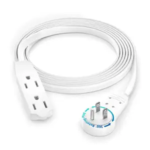 6 Ft 360 kabel ekstensi steker datar dapat diputar 16 AWG Multi 3 Outlet 3 Prong ekstensi kabel daya terbumi