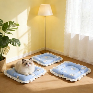 Spring Summer Ice Silk Pet Mat with Soft Cute Lace Edges Square Cartoon <strong>Dog</strong> Bed Pattern <strong>Cooling</strong> <strong>Pad</strong> for Cats &amp; <strong>Dogs</strong> - Product Image 2