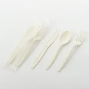 Muestra gratis CPLA respetuoso con el medio ambiente compostable biodegradable tenedores cucharas cuchillo juego de cubiertos para restaurante occidental