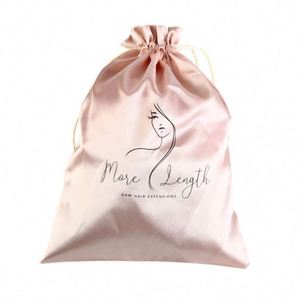 Bolsas de Almacenamiento para Extensiones de Cabello y Pelucas, Reciclables, con Logotipo Personalizado, de Satén Negro con Cordón, Tamaño Personalizable para Empaque de Paquetes de Cabello - Product Image 1