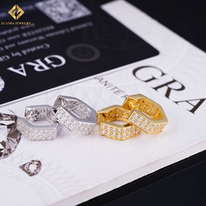 Factory Direct Hip Hop Style 925 <b>Silver</b> High Quality Gold Plated <b>Hoop</b> VVS Moissanite <b>Earrings</b> - Product Image 2