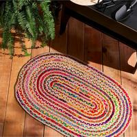 Tapis Chindi en coton, prix de gros, recyclé, multicolores, tapis tressé Chindi fait à la main en forme ovale, tapis réversible en coton et jute