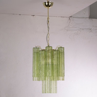 Lampe suspendue LED en verre vert Urano, style vintage, lustre de plafond, diamètre 36 cm, blanc chaud, cadre en fer à intensité variable