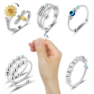 Beaded Anxiety <b>Spin</b> Open Adjustable <b>Rings</b> Insert Cubic Zirconia Copper Unisex Irritability Anti-pressure Jewelry Wholesale - Product Image 2