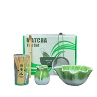 Ensemble de thé matcha NEWELL au design unique, motif feuille de lotus, avec bol matcha en glaçure Yohen pour la cérémonie du thé