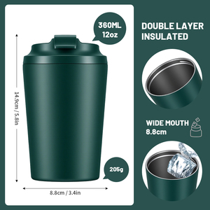 Mug à café en acier inoxydable à isolation sous vide pour le camping et le bureau, isolation thermique de 6 à 12 heures - Product Image 3