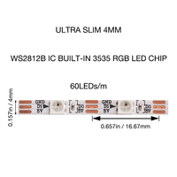 Mini bande lumineuse RGB led pour modèle d'avion et de voiture, ruban d'éclairage, noir, blanc, petit, 3mm, 4mm, 5mm de largeur, WS2812B intelligent rgc étroit WS2812 DC 5V, RGB, 5V