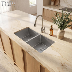 Lavello da <span class=keywords><strong>Cucina</strong></span> Moderno di Lusso a Doppia Vasca Sottopiano in Acciaio Inox 304 Fatto a Mano con Superficie Spazzolata per Uso Domestico e Commerciale - Product Image 3