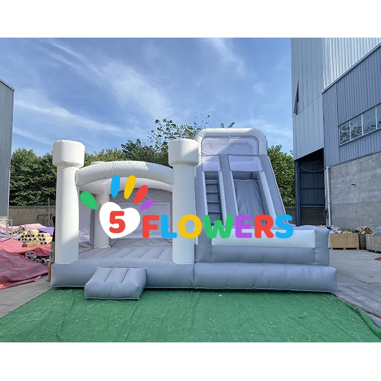 Factory price pastel gray and white bounce house combo bouncy castle with slide bouncy castles inflatables for Kids Adult